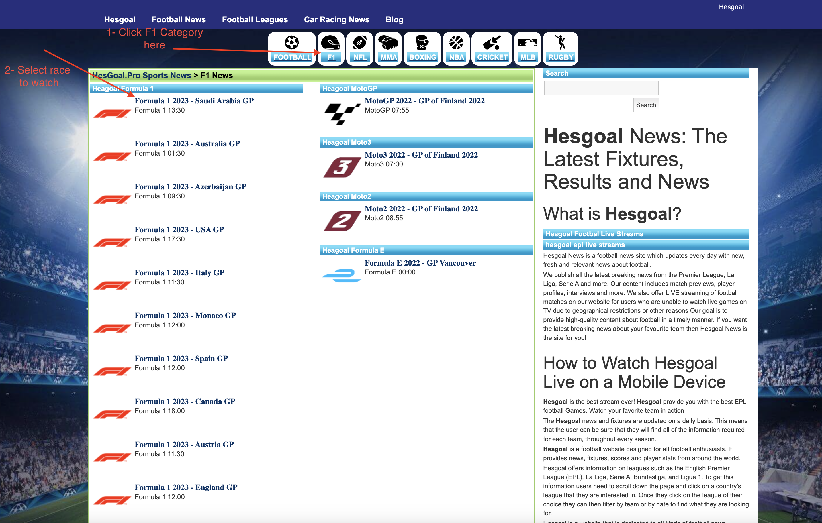 how to watch F1 streams on hesgoal